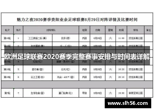 欧洲足球联赛2020赛季完整赛事安排与时间表详解
